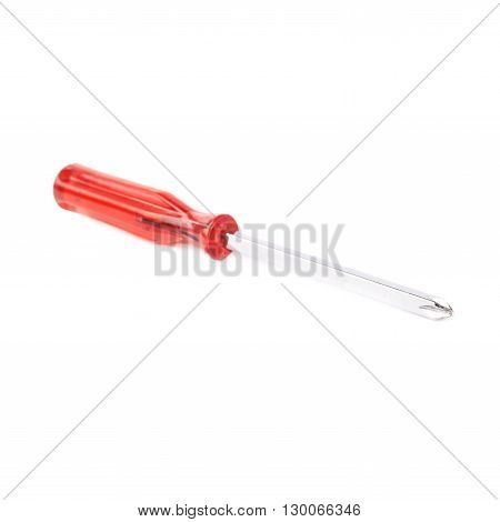 Cruciform screwdriver with the red handle isolated over white background