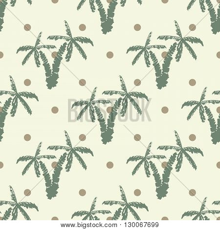 Seamless Pattern Background With Hand Drawn Palm Trees, Summer Semless, Background, Vector Illustrat