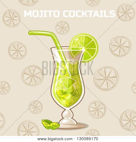 glass of cold Mojito cocktails with ice. Set of food and drink