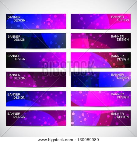 Abstract geometric banners molecule and communication. Science and technology design, structure DNA, chemistry, medical background, business and website templates. Vector illustration.