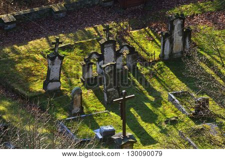 Tisa cemetery in sunny day from rocks