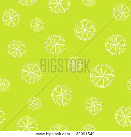 Bright green seamless background with lime citrus in vector