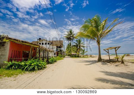 Muisne, Ecuador - March 16, 2016: Downtown Muisne city, small charming town located in the northern Ecuadorian coastline.