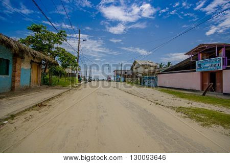 Muisne, Ecuador - March 16, 2016: Downtown Muisne city, small charming town located in the northern Ecuadorian coastline.