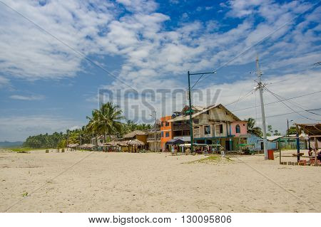 Muisne, Ecuador - March 16, 2016: Downtown Muisne city, small charming town located in the northern Ecuadorian coastline.