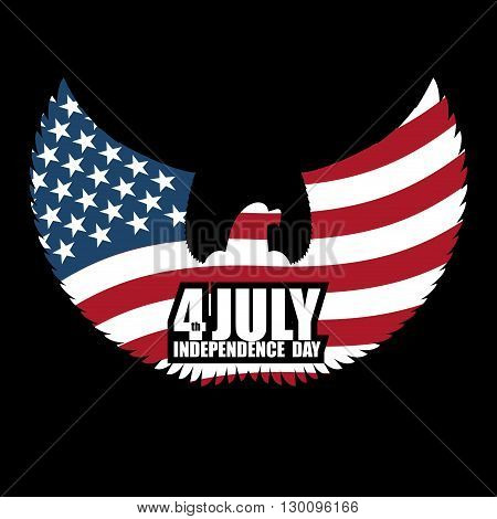 Independence Day America. Symbol Of Ountrys Eagle With Wings And Usa Flag. National Patriotic July 4