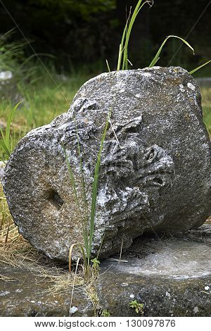 Ancient stone capitals columns deciduous decorated. Photo
