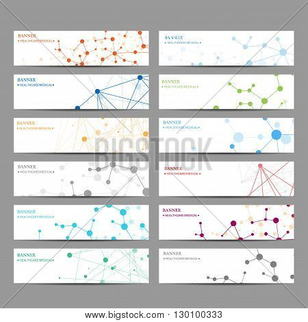 Abstract Geometric Banners Molecule And Communication. Science And Technology Design, Structure Dna,