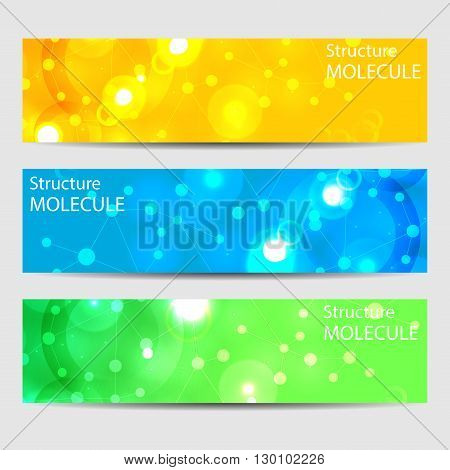 Abstract Geometric Banners Molecule And Communication. Science And Technology Design, Structure Dna,