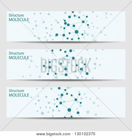 Abstract Geometric Banners Molecule And Communication. Science And Technology Design, Structure Dna,