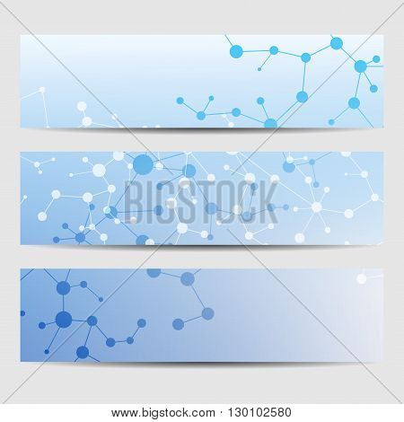 Abstract Geometric Banners Molecule And Communication. Science And Technology Design, Structure Dna,