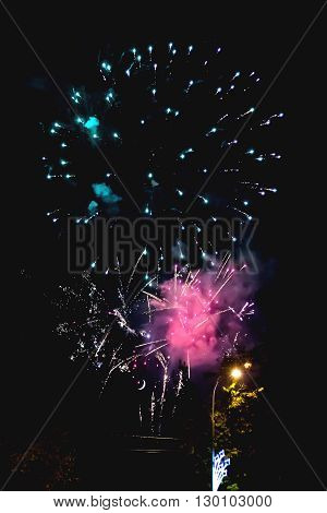 Fireworks in Odintsovo town (Moscow region). Victory day May 9 2016. Russia.