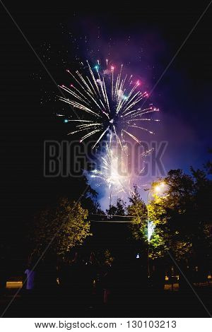 Fireworks in Odintsovo town (Moscow region). Victory day May 9 2016. Russia.