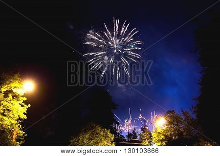 Fireworks in Odintsovo town (Moscow region). Victory day May 9 2016. Russia.