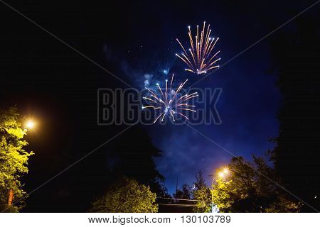 Fireworks in Odintsovo town (Moscow region). Victory day May 9 2016. Russia.