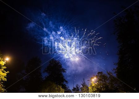 Fireworks in Odintsovo town (Moscow region). Victory day May 9 2016. Russia.