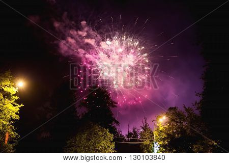 Fireworks in Odintsovo town (Moscow region). Victory day May 9 2016. Russia.