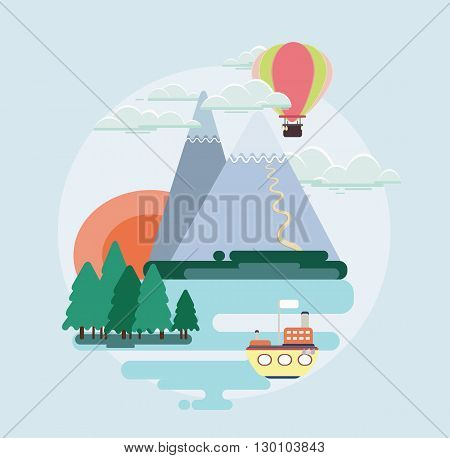Flat Design Nature Landscape Colorful Illustration