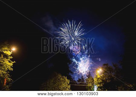 Fireworks in Odintsovo town (Moscow region). Victory day May 9 2016. Russia.
