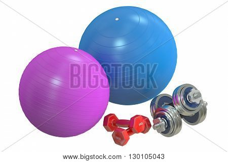 Fitness and sports equipment 3D rendering isolated on white background