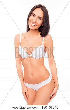 Sexy Beautiful Girl Demonstrate Her White Lingerie