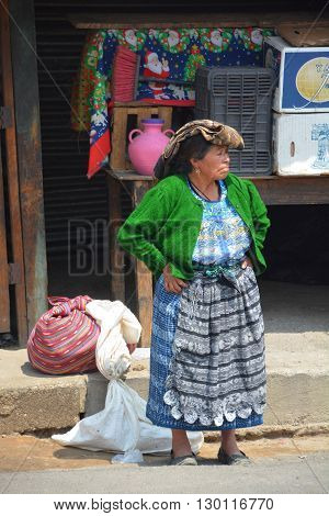 CHICHICASTENANGO GUSTEMALA APRIL 29 2016: Portrait of a Mayan woman. The Mayan people still make up a majority of the population in Guatemala,