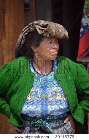 CHICHICASTENANGO GUSTEMALA APRIL 29 2016: Portrait of a Mayan woman. The Mayan people still make up a majority of the population in Guatemala,