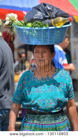 CHICHICASTENANGO GUSTEMALA APRIL 29 2016: Portrait of a Mayan woman. The Mayan people still make up a majority of the population in Guatemala,