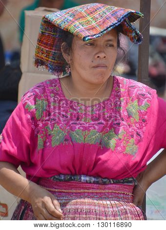 CHICHICASTENANGO GUSTEMALA APRIL 29 2016: Portrait of a Mayan woman. The Mayan people still make up a majority of the population in Guatemala,