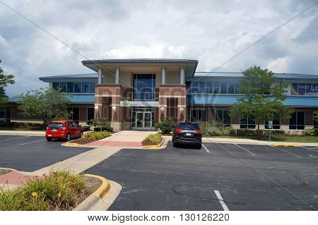 ROMEOVILLE, ILLINOIS / UNITED STATES - AUGUST 10, 2015: The Abri Credit Union offers banking services from its headquarters office in Romeoville.