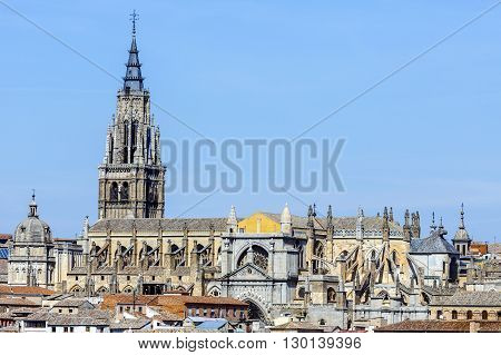 Toledo Spain. Catedral Primada Santa Maria de Toledo built in Mudejar gothic style (1226). Castilla la Mancha.