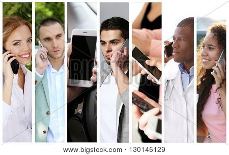 People with smapt phones, mobile technology concept