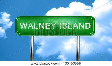 Walney island vintage green road sign with highlights