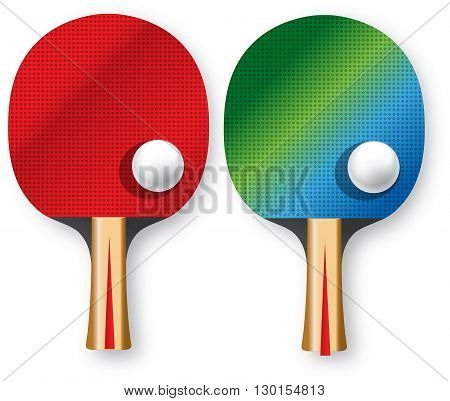 two rackets for table tennis with balls