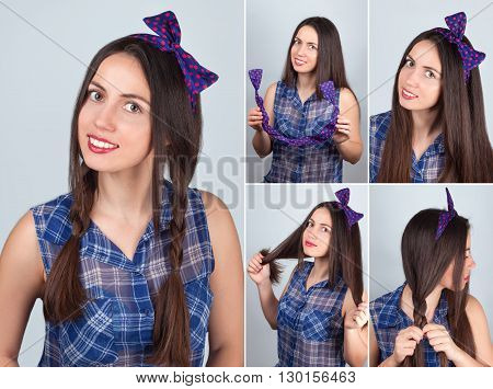 hair tutorial. Plaits hairstyle. Hairstyle pin-up style tutorial