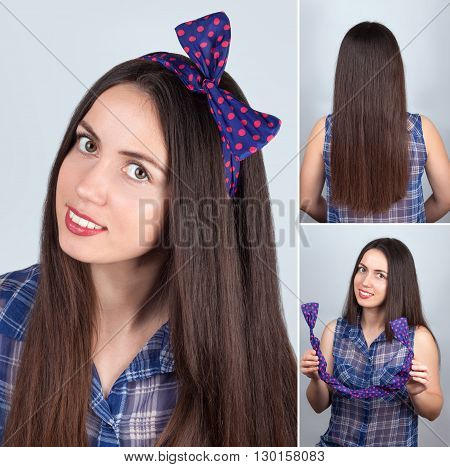 simple hairstyle for long hair tutorial. Hairstyle for long hair. Retro hairstyle pin up style