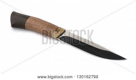 hunting knife wooden handle on white background
