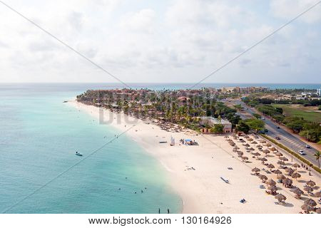 Aerial at Manchebo beach on Aruba island in the Caribbean