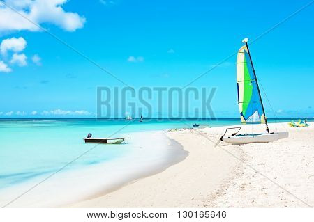 Fishermans Huts on Aruba island in the Caribbean Sea