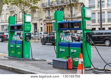 Paris France - September 12 2015: Gas station in the center part of Paris