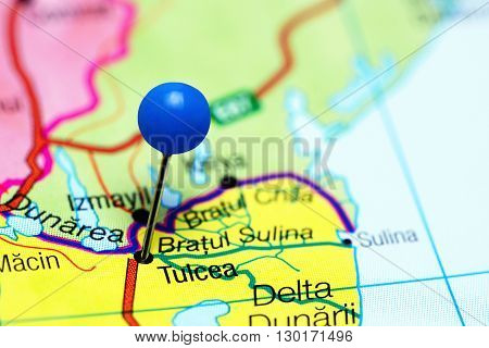 Tulcea pinned on a map of Romania