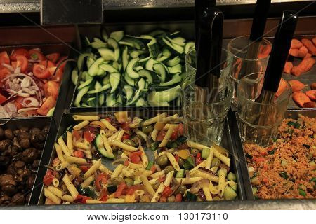 Salad Buffet Self Service Counter At A Retaurant