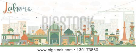 Abstract Lahore Skyline with Color Landmarks. Business Travel and Tourism Concept with Historic Buildings. Image for Presentation Banner Placard and Web.