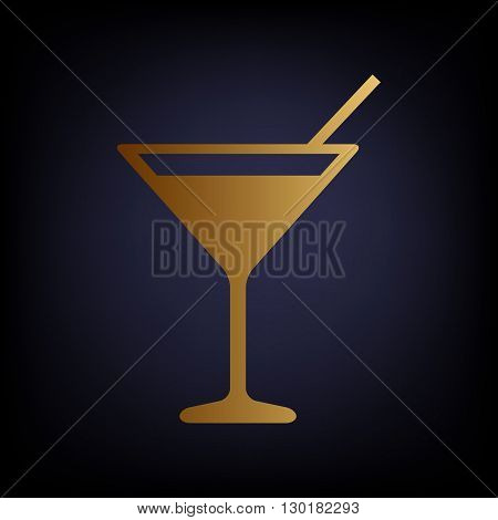 Cocktail sign. Golden style icon on dark blue background.