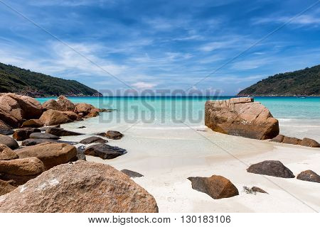 Rock formation on a tropical beach on Redang Island, Malaysia