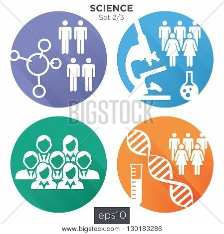 2/3 Round Science Medical Healthcare Icons with People Charting Disease or Scientific Discovery