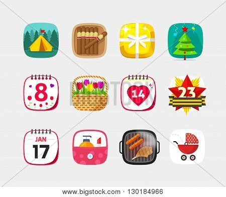 Mobile app icons vector set isolated on gray background, flat cartoon icons collection design for mobile application