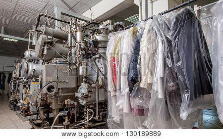Dry Cleaning. Image of modern equipment and clothing on hangers