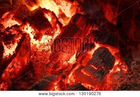 Ember in the oven. Red hot coals