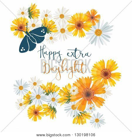 An illustration with the text on happy extra daylight for summer solstice day in June